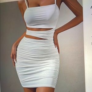 White Ruched Cutout Dress
